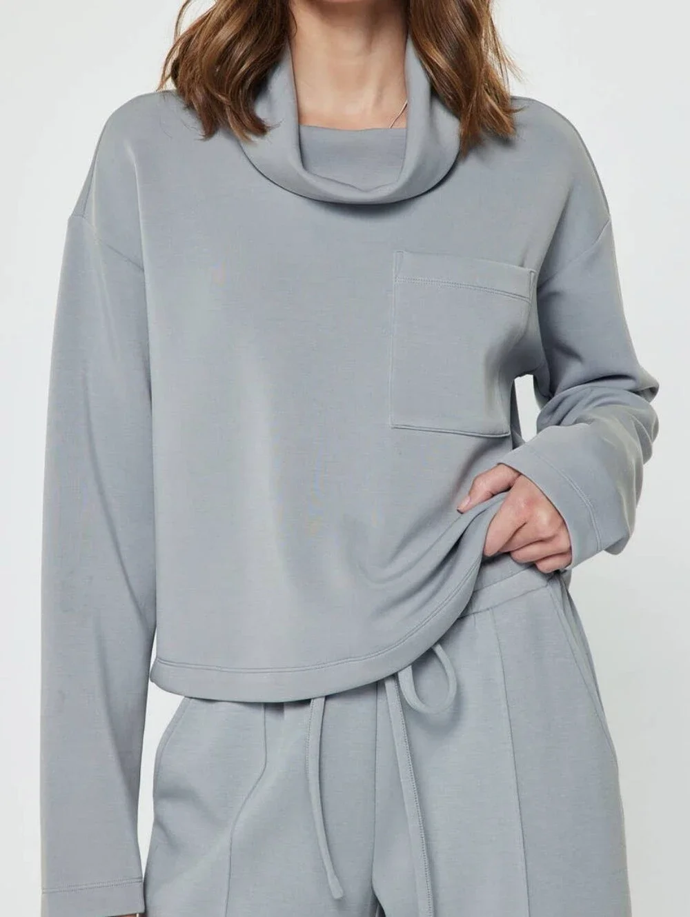 Modal Relaxed Wide-Leg Lounge Sweatshirt And Pants Set in Light Dusty Blue